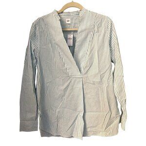 Gap Womens Cotton Blouse Striped Teal White Bib Long Sleeve Size Small